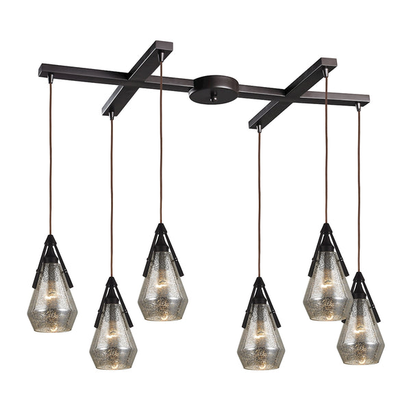 Duncan 6 Light Pendant In Oil Rubbed Bronze And Antique Mercury Glass