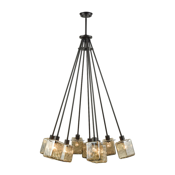 Watercube 9 Light Chandelier In Oil Rubbed Bronze With Teak Water Glass