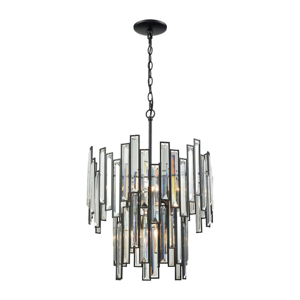 Lineo 6 Light Chandelier In Matte Black With Clear Crystal
