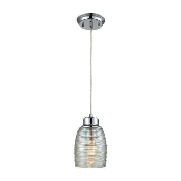 Muncie 1 Light Pendant In Polished Chrome With Clear Spun Glass - Includes Recessed Lighting Kit