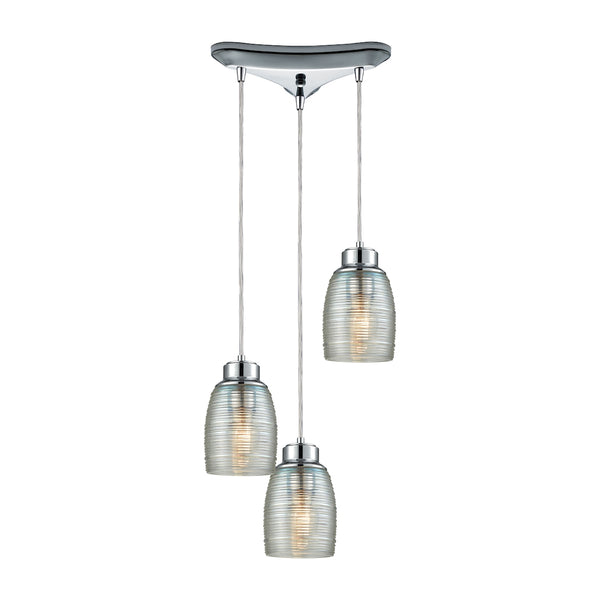 Muncie 3 Light Triangle Pan Pendant In Polished Chrome With Clear Spun Glass
