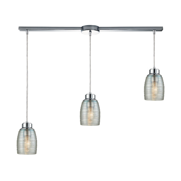 Muncie 3 Light Linear Bar Pendant In Polished Chrome With Clear Spun Glass