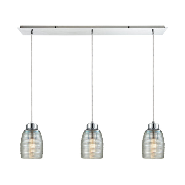 Muncie 3 Light Linear Pan Pendant In Polished Chrome With Clear Spun Glass