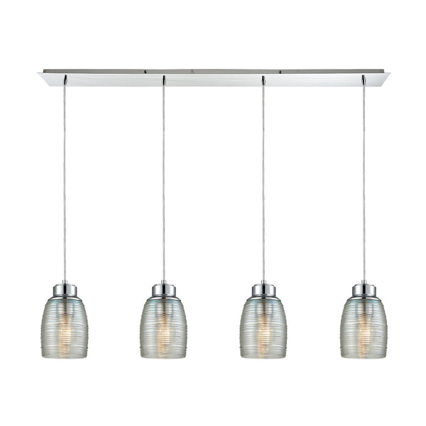 Muncie 4 Light Linear Pan Pendant In Polished Chrome With Clear Spun Glass