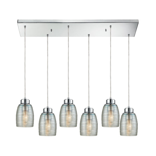Muncie 6 Light Rectangle Pendant In Polished Chrome With Clear Spun Glass