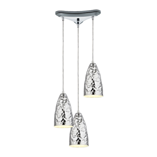 Hammersmith 3 Light Pendant In Hammered Polished Chrome