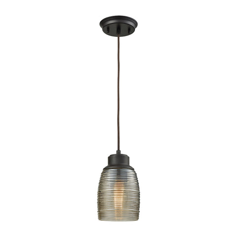 Muncie 1 Light Pendant In Oil Rubbed Bronze With Champagne Plated Spun Glass - Includes Recessed Lighting Kit