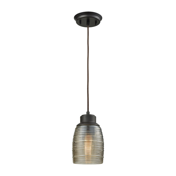 Muncie 1 Light Pendant In Oil Rubbed Bronze With Champagne Plated Spun Glass