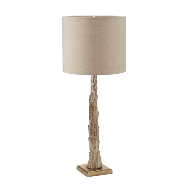 Bark Table Lamp in Gold And Natural Linen