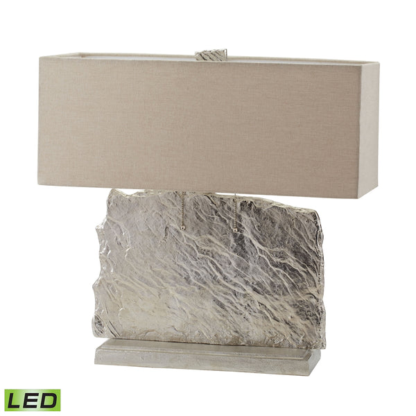 Slate Slab LED Table Lamp in Nickel With Natural Linen Shade
