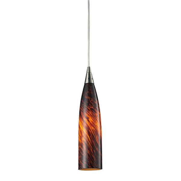 Lungo 1 Light LED Pendant In Satin Nickel And Espresso Glass