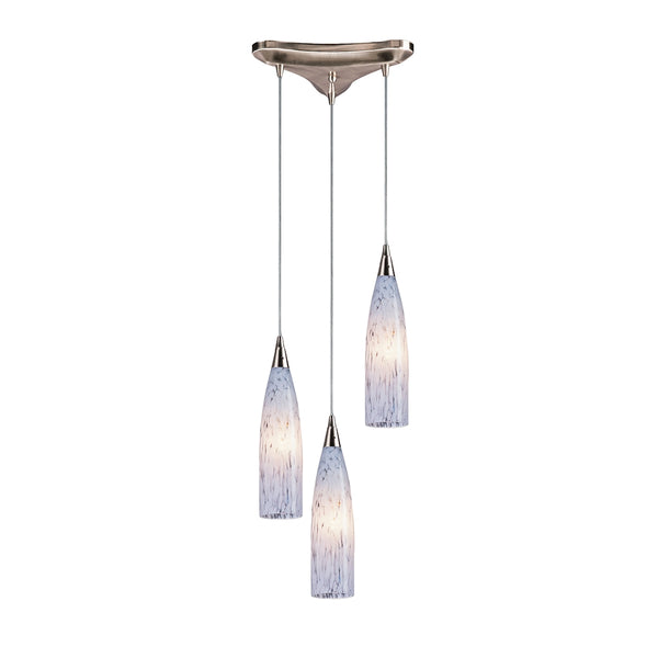 Lungo 3 Light Pendant In Satin Nickel And Snow White Glass