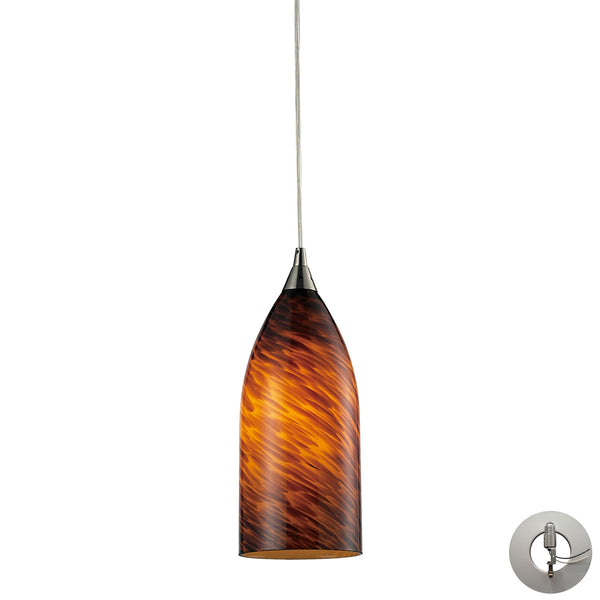 Verona 1 Light Pendant In Satin Nickel And Espresso Glass - Includes Recessed Lighting Kit
