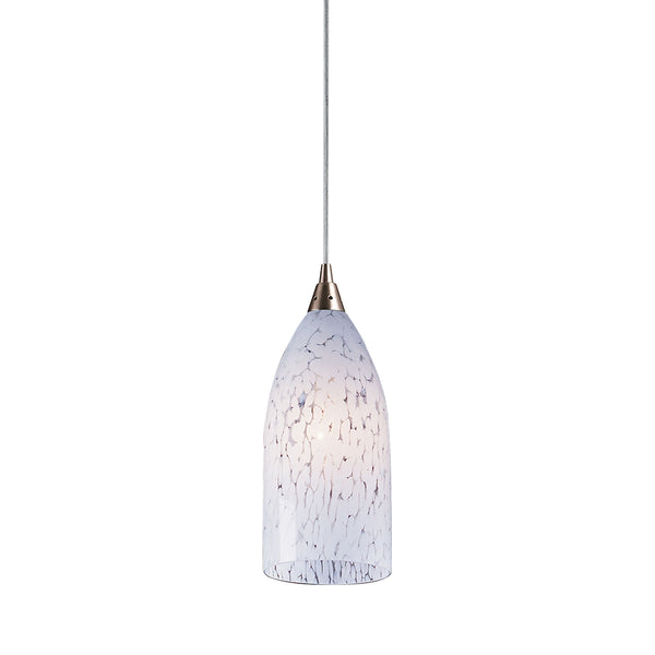 Verona 1 Light Pendant In Satin Nickel And Snow White Glass