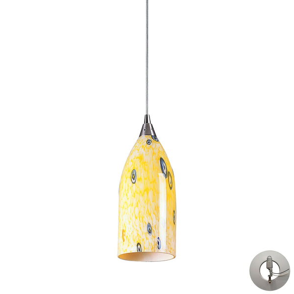 Verona 1 Light Pendant In Satin Nickel And Yellow Blaze Glass - Includes Recessed Lighting Kit