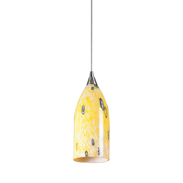 Verona 1 Light LED Pendant In Satin Nickel And Yellow Blaze Glass