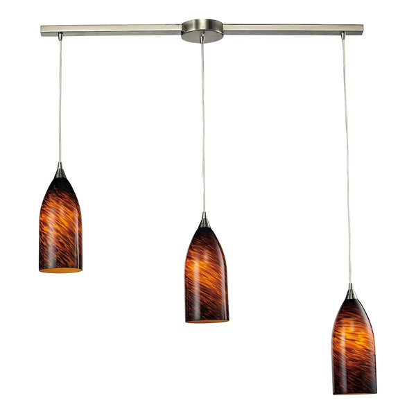 Verona 3 Light Pendant In Satin Nickel And Espresso Glass