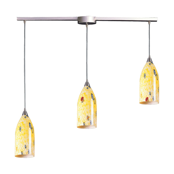 Verona 3 Light Pendant In Satin Nickel And Yellow Blaze Glass