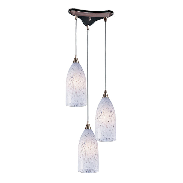 Verona 3 Light Pendant In Satin Nickel And Snow White Glass