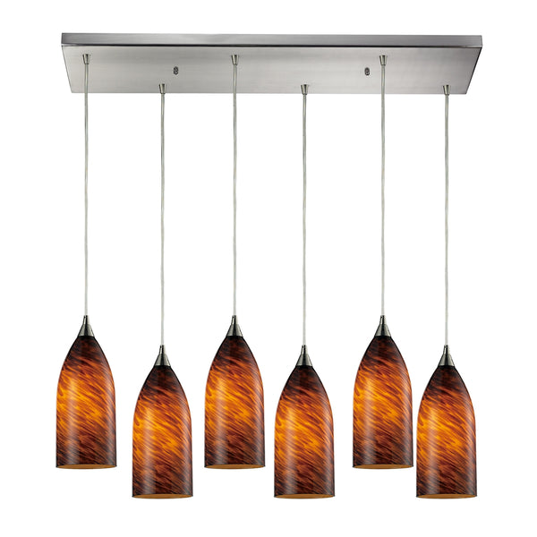 Verona 6 Light Pendant In Satin Nickel And Espresso Glass
