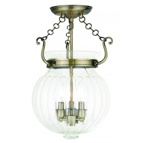 Livex Lighting Everett 3 Light Antique Brass Ceiling Mount