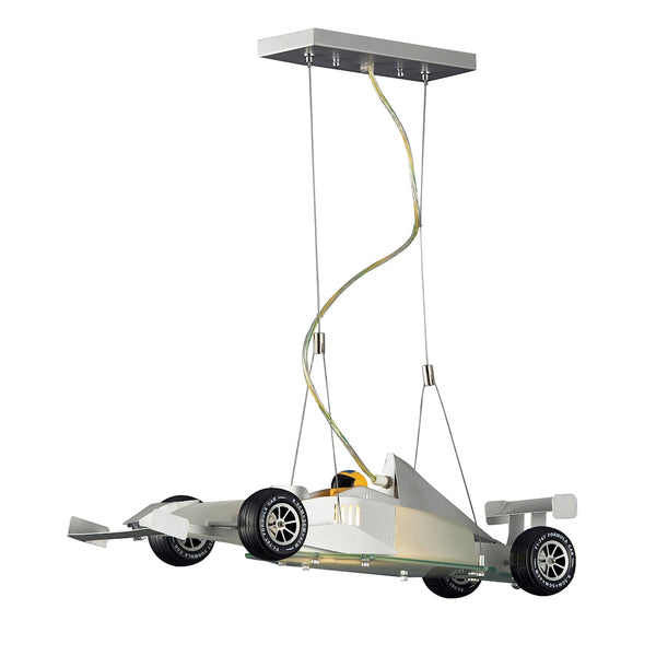 Novelty 1 Light Race Car Pendant In Satin Nickel