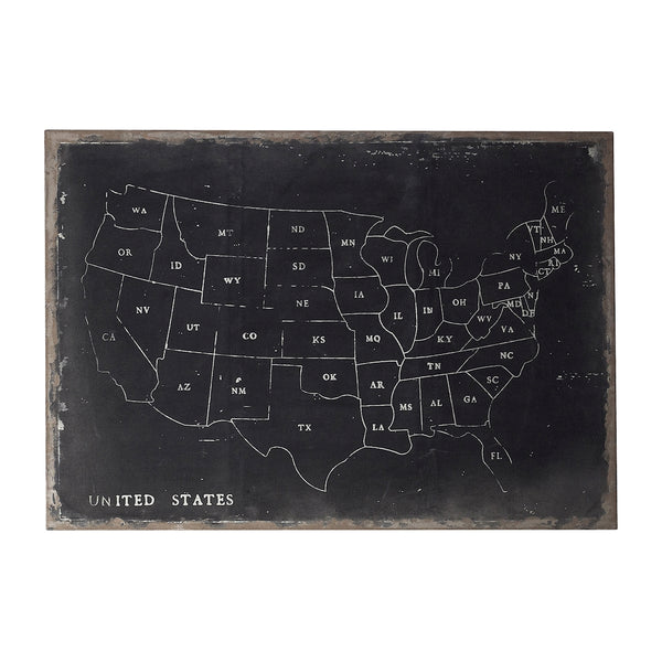 Chalk Outline Map of USA On Black Canvas