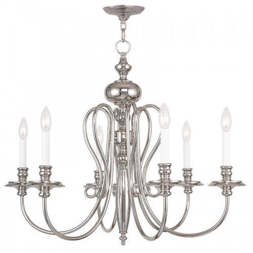 Livex Lighting Caldwell 6 Light Polished Nickel Chandelier