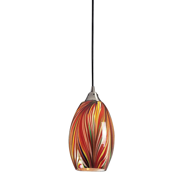 Mulinello 1 Light LED Pendant In Satin Nickel And Multicolor Glass
