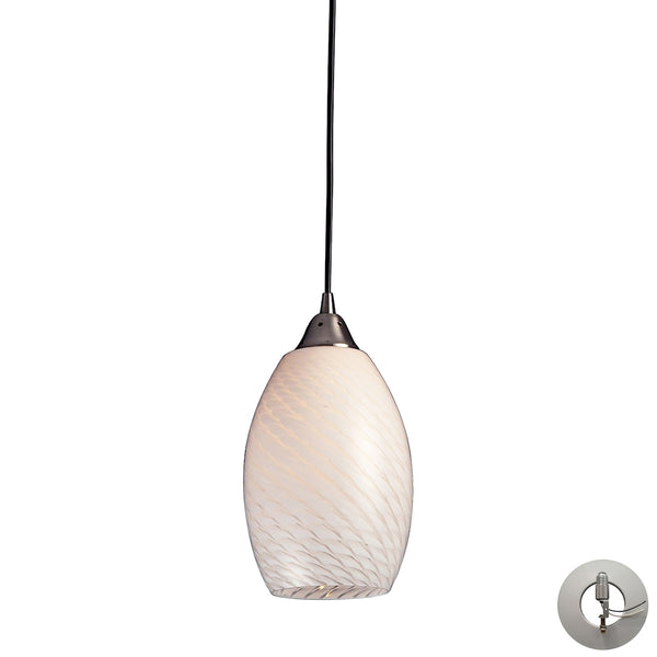 Mulinello 1 Light Pendant In Satin Nickel And White Swirl Glass - Includes Recessed Lighting Kit