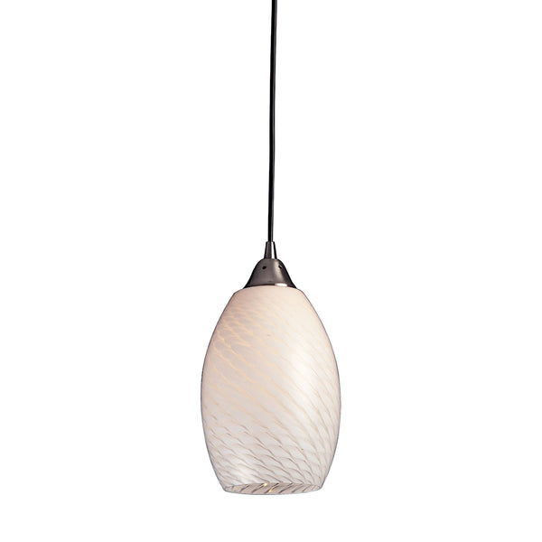 Mulinello 1 Light Pendant In Satin Nickel And White Swirl Glass