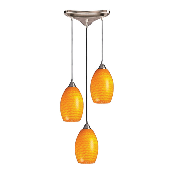 Mulinello 3 Light Pendant In Satin Nickel And Canary Glass