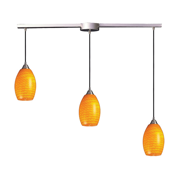 Mulinello 3 Light Pendant In Satin Nickel And Canary Glass