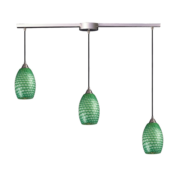 Mulinello 3 Light Pendant In Satin Nickel And Jade Glass