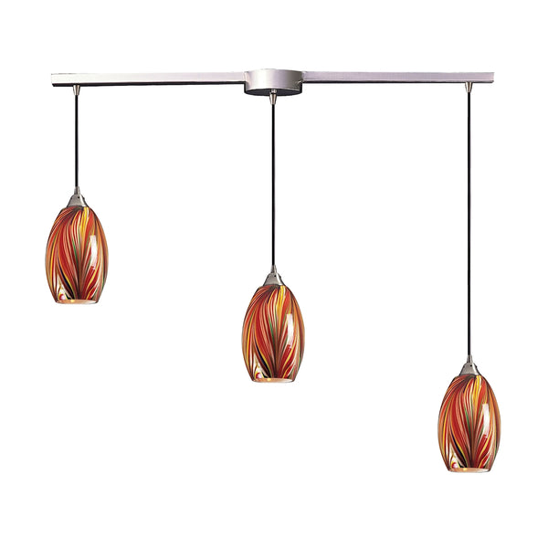 Mulinello 3 Light Pendant In Satin Nickel And Multicolor Glass