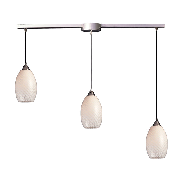 Mulinello 3 Light Pendant In Satin Nickel And White Swirl Glass