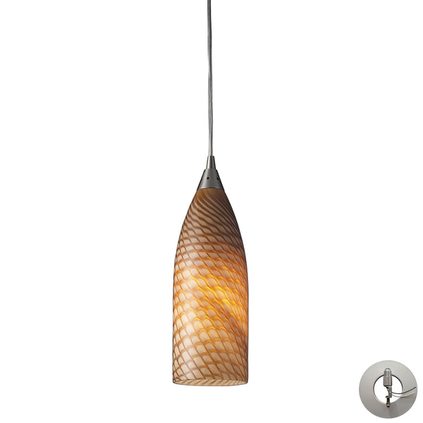 Cilindro 1 Light Pendant In Satin Nickel And Cocoa Glass - Includes Recessed Lighting Kit