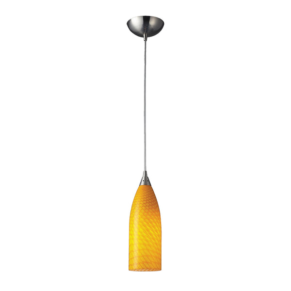 Cilindro 1 Light LED Pendant In Satin Nickel And Canary Glass