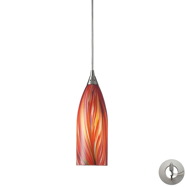 Cilindro 1 Light Pendant In Satin Nickel And Multi Glass - Includes Recessed Lighting Kit