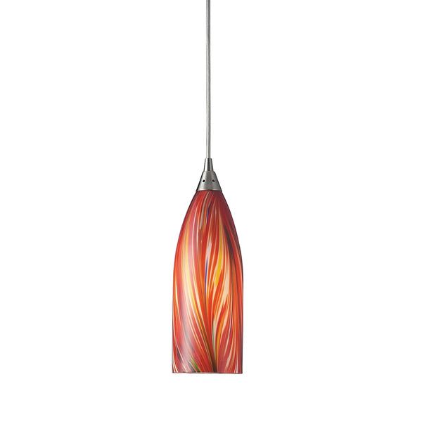 Cilindro 1 Light Pendant In Satin Nickel And Multi Glass