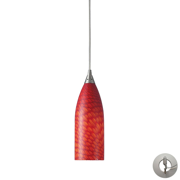 Cilindro 1 Light Pendant In Satin Nickel And Scarlet Glass - Includes Recessed Lighting Kit