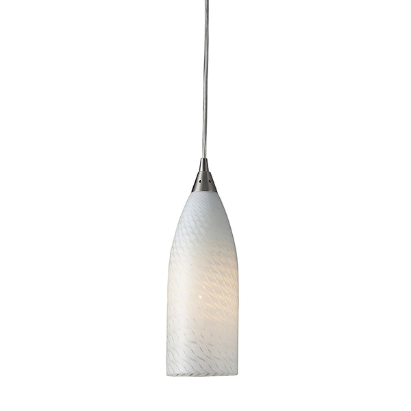 Cilindro 1 Light Pendant In Satin Nickel And White Swirl Glass