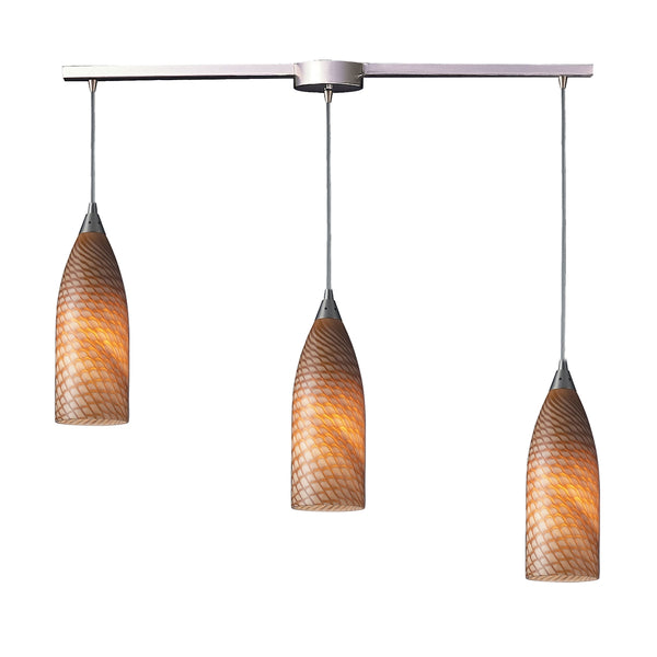 Cilindro 3 Light Pendant In Satin Nickel And Cocoa Glass