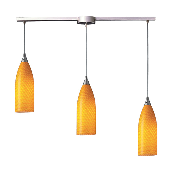 Cilindro 3 Light Pendant In Satin Nickel And Canary Glass