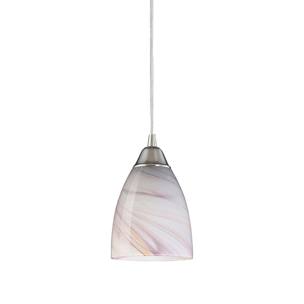 Pierra 1 Light LED Pendant In Satin Nickel And Creme Glass