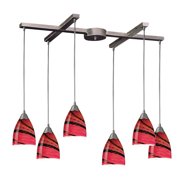 Pierra 6 Light Pendant In Satin Nickel And Autumn Glass