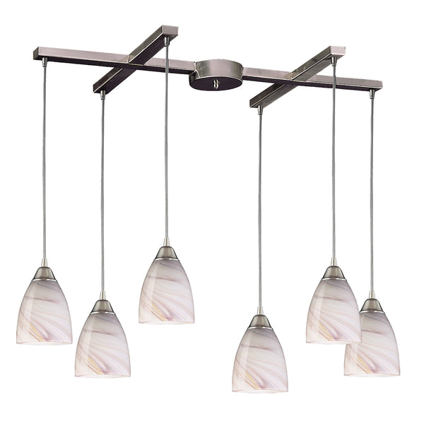 Pierra 6 Light Pendant In Satin Nickel And Cream Glass