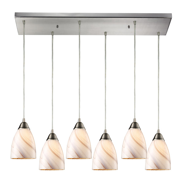 Pierra 6 Light Pendant In Satin Nickel And Creme Glass