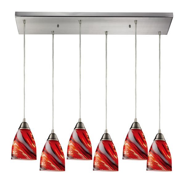 Pierra 6 Light Pendant In Satin Nickel And Candy Glass