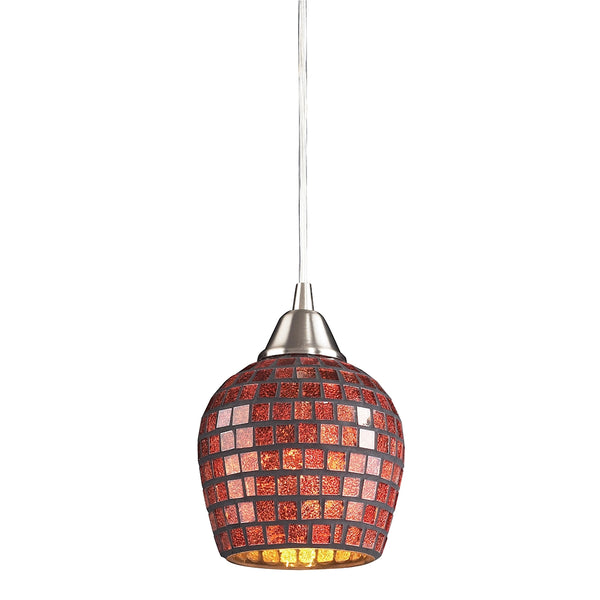 Fusion 1 Light Pendant In Satin Nickel And Copper Glass